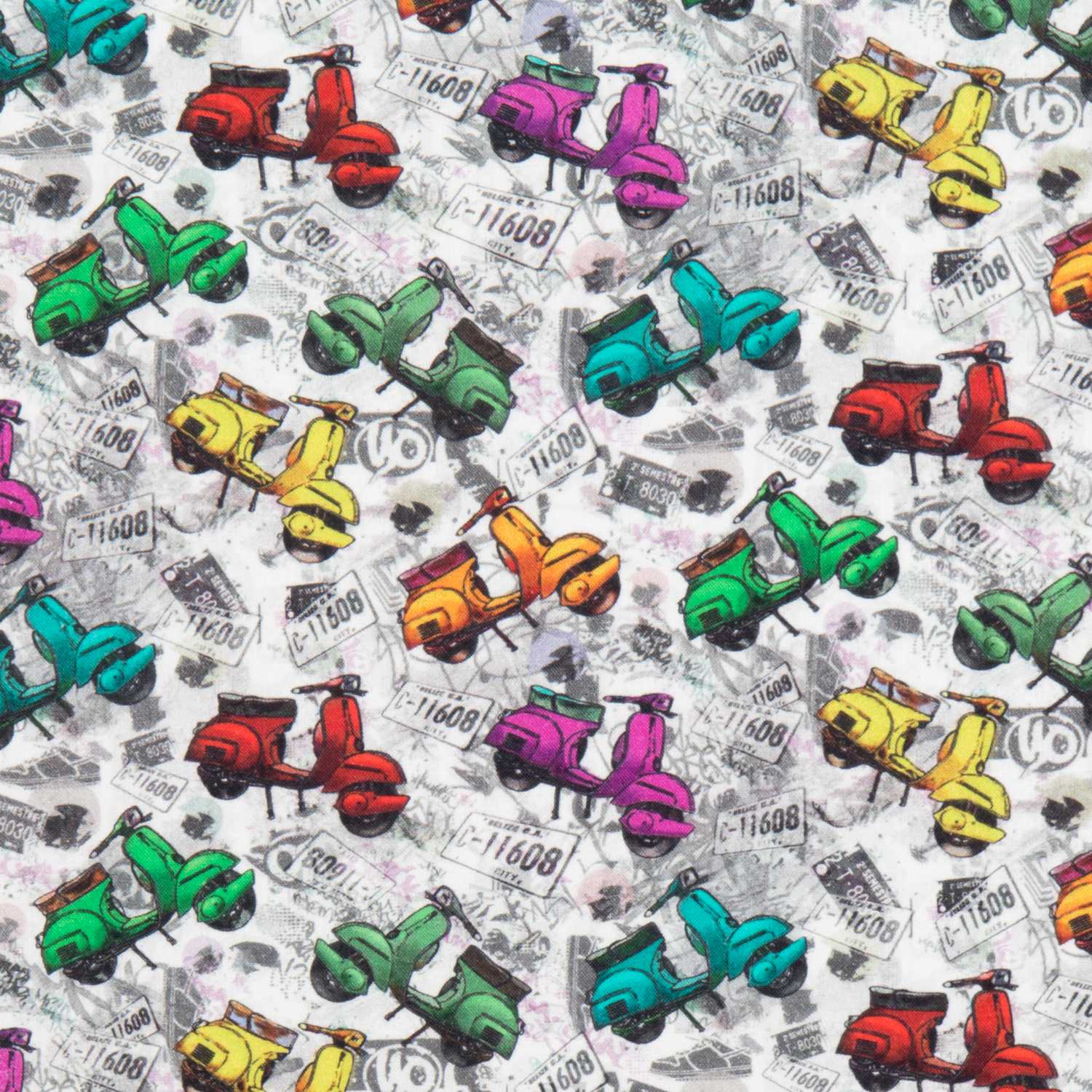 Popelín Vespas Multicolor - Ribes y Casals