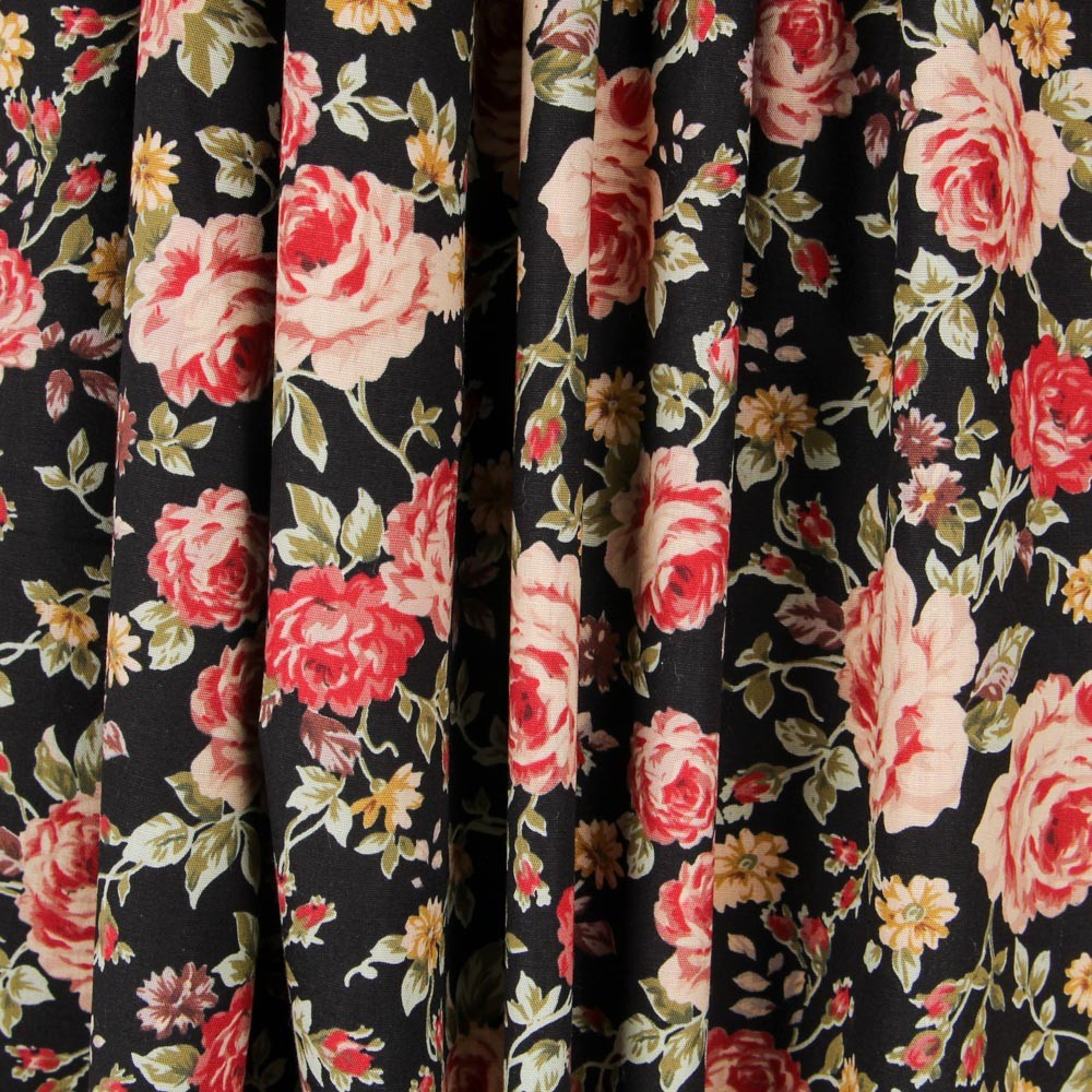Popelín Vintage Floral Negra - Ribes y Casals