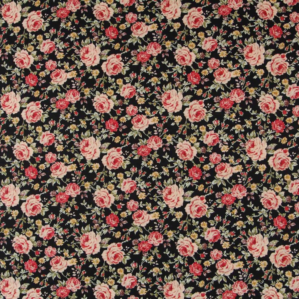 Popelín Vintage Floral Negra - Ribes y Casals