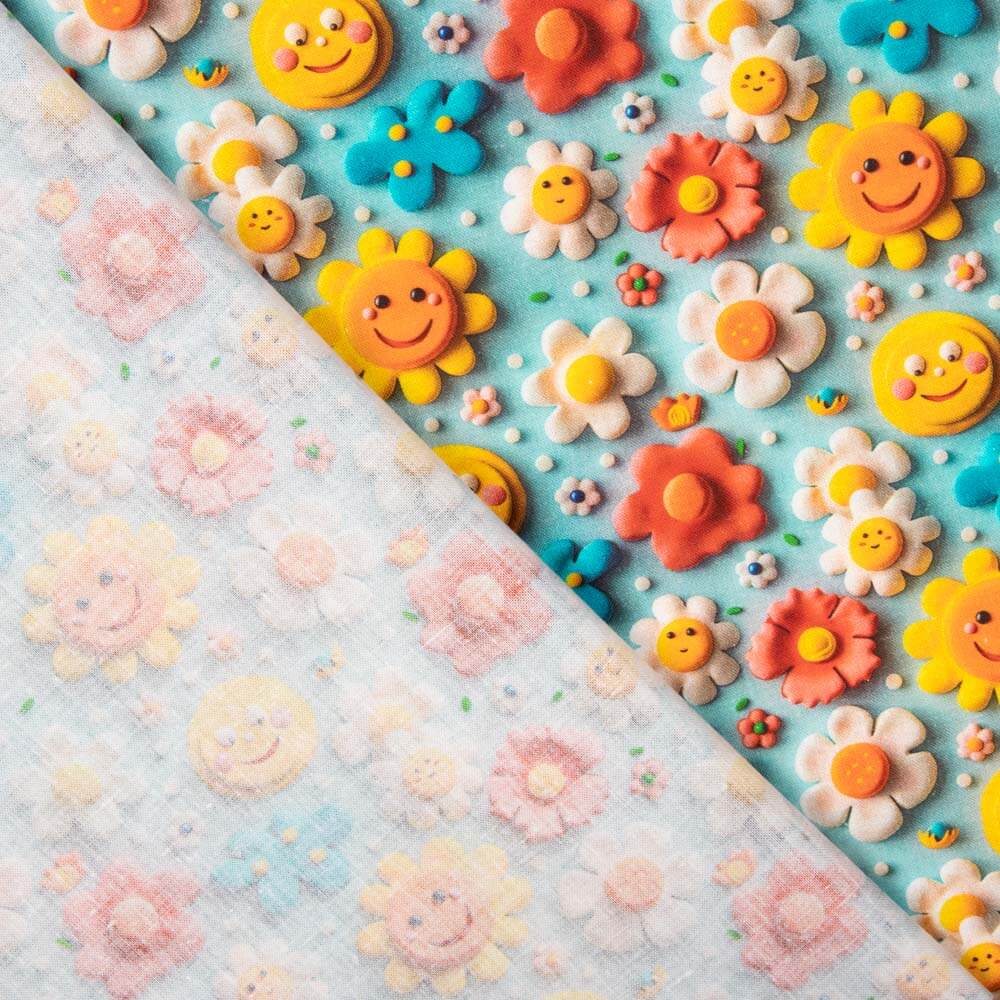 Popelín Algodón Acid Flor Azul - Ribes y Casals