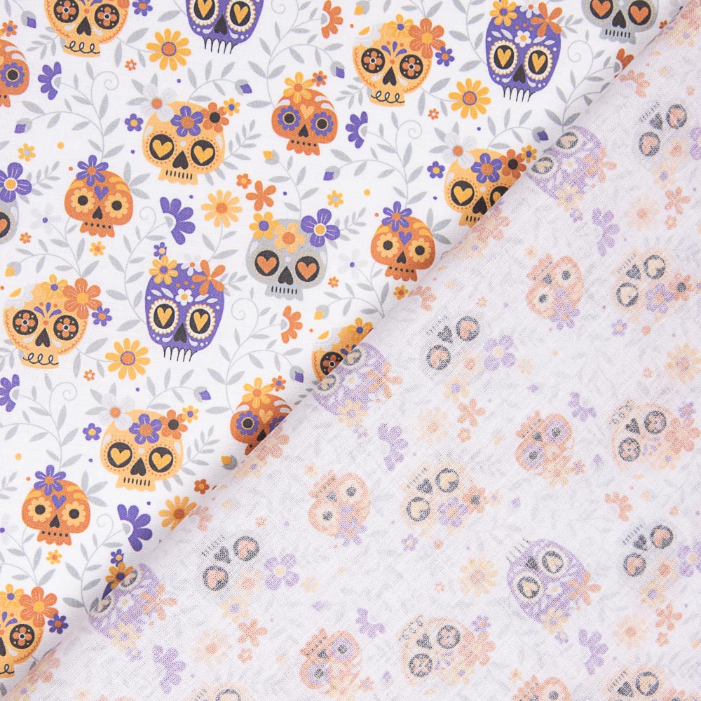 Popelín Algodón Calaveras Naranja - Ribes y Casals