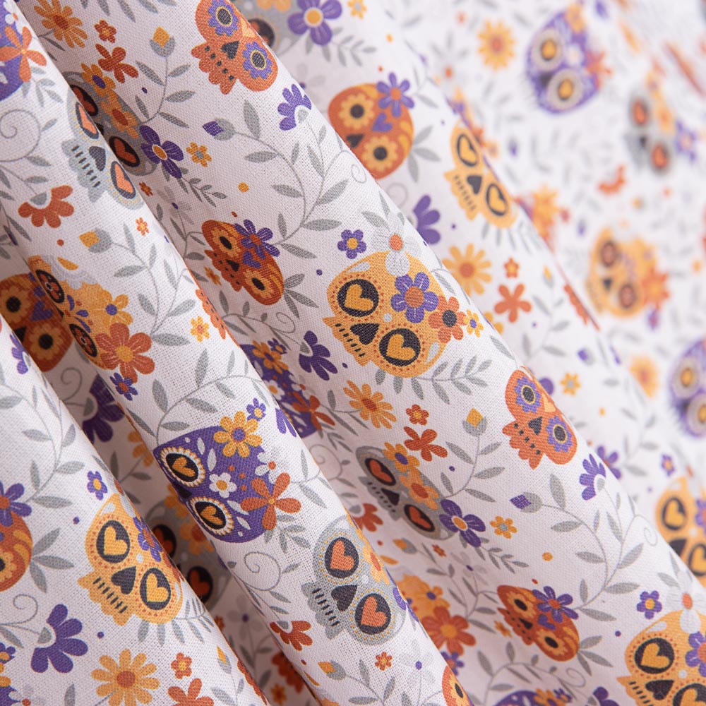 Popelín Algodón Calaveras Naranja - Ribes y Casals