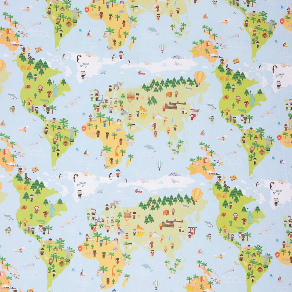 Popelín Algodón Mapa Mundo - Ribes y Casals