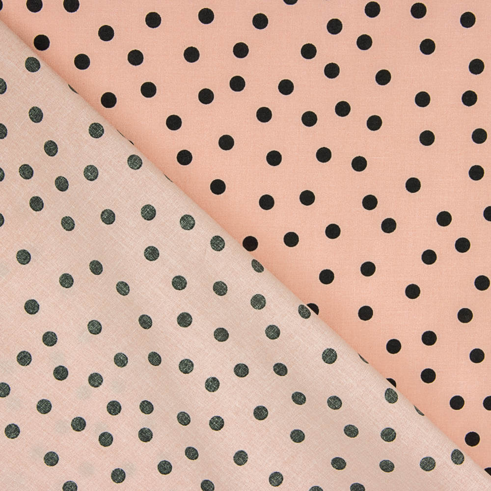 Popelín Spandex Lunares Negro 7mm Rosa - Ribes y Casals