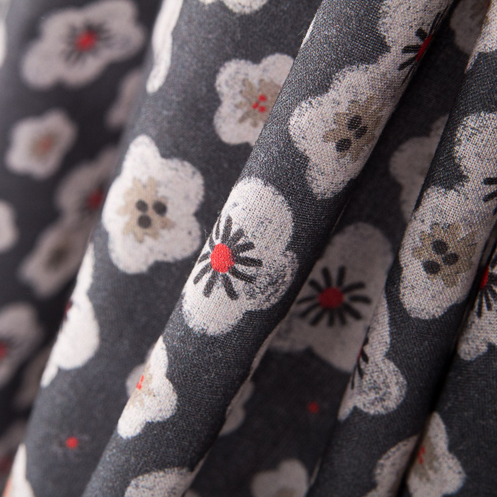 Algodón Popelín Flores Gris Marengo - Ribes y Casals