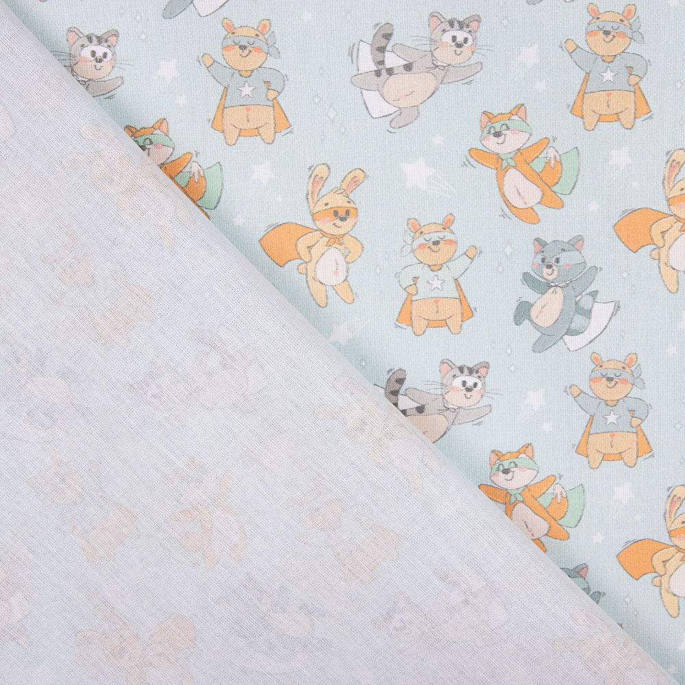 Popelín Algodón Gato Capa Verde Agua - Ribes y Casals