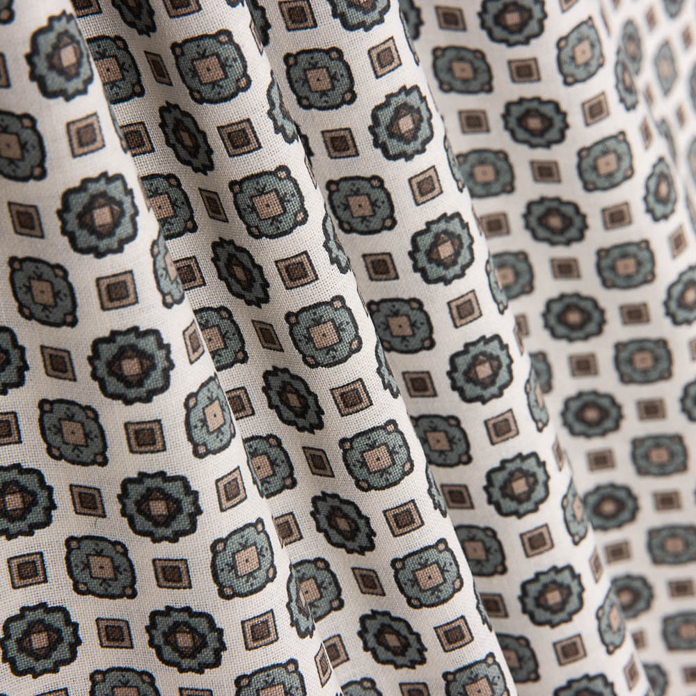 Popelín Flor Kubo Verdoso - Ribes y Casals