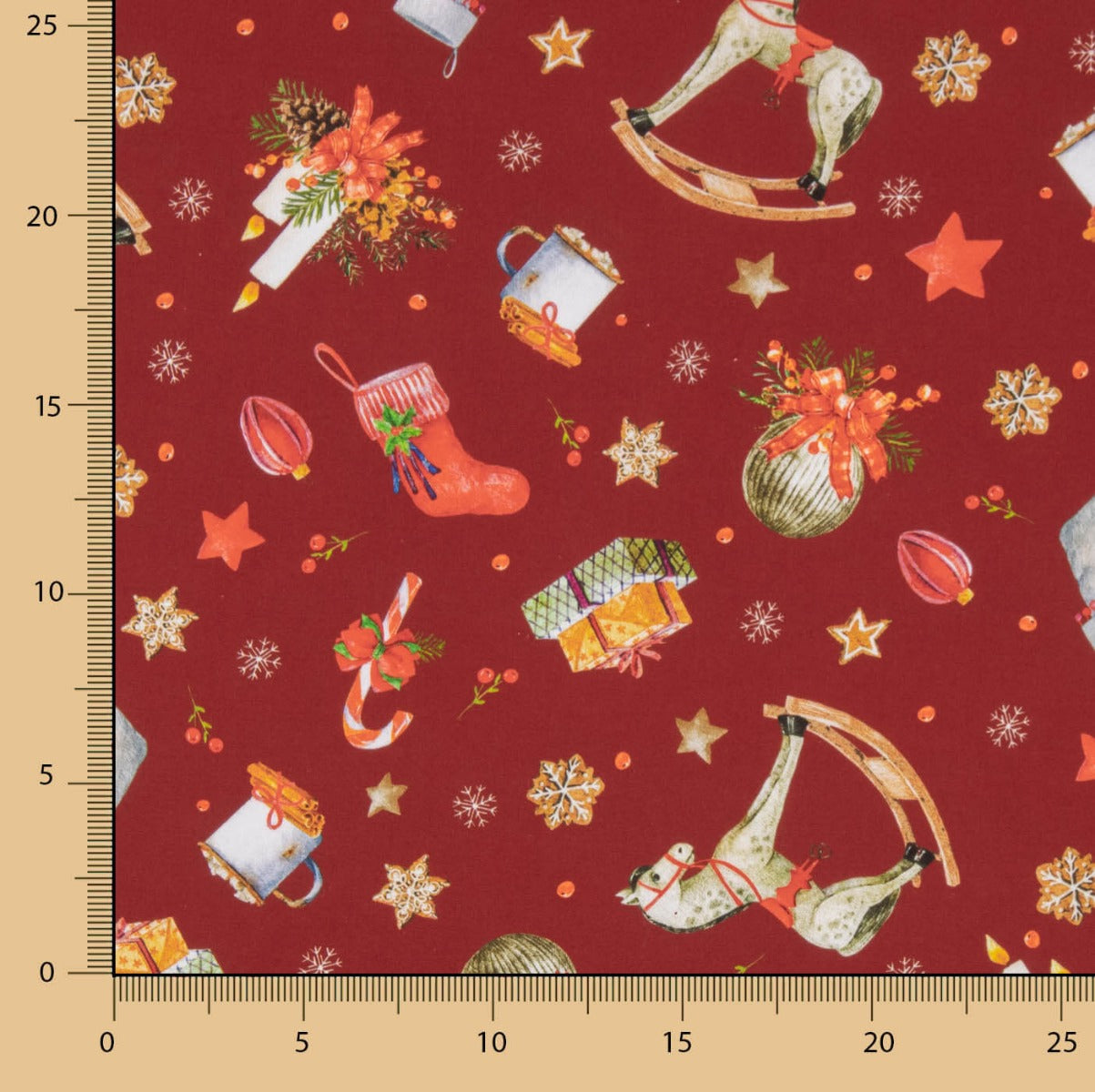 Popelín Navidad Caballito Burdeos - Ribes y Casals