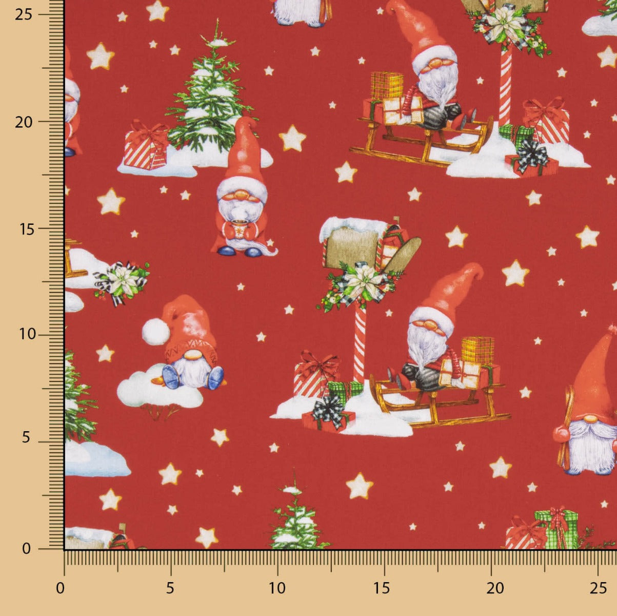 Popelín Navidad Gnomos Rojo - Ribes y Casals