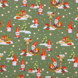 Popelín Navidad Gnomos Verde - Ribes y Casals