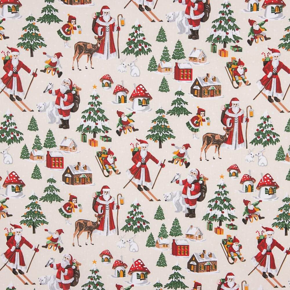 Popelín Navidad Papa Noel Crudo - Ribes y Casals