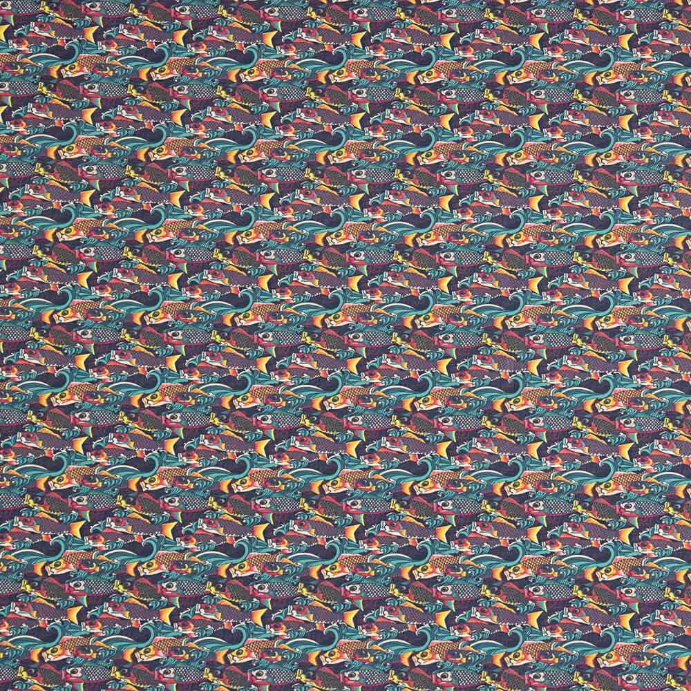 Popelín Algodón Pez Koi Verde - Ribes y Casals