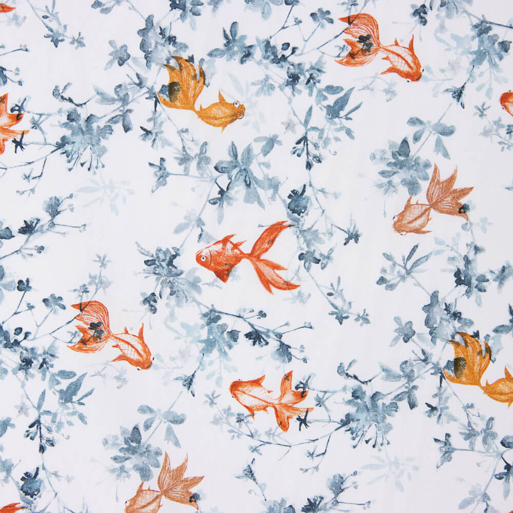 Popelín Algodón Pez Koi Blanco - Ribes y Casals