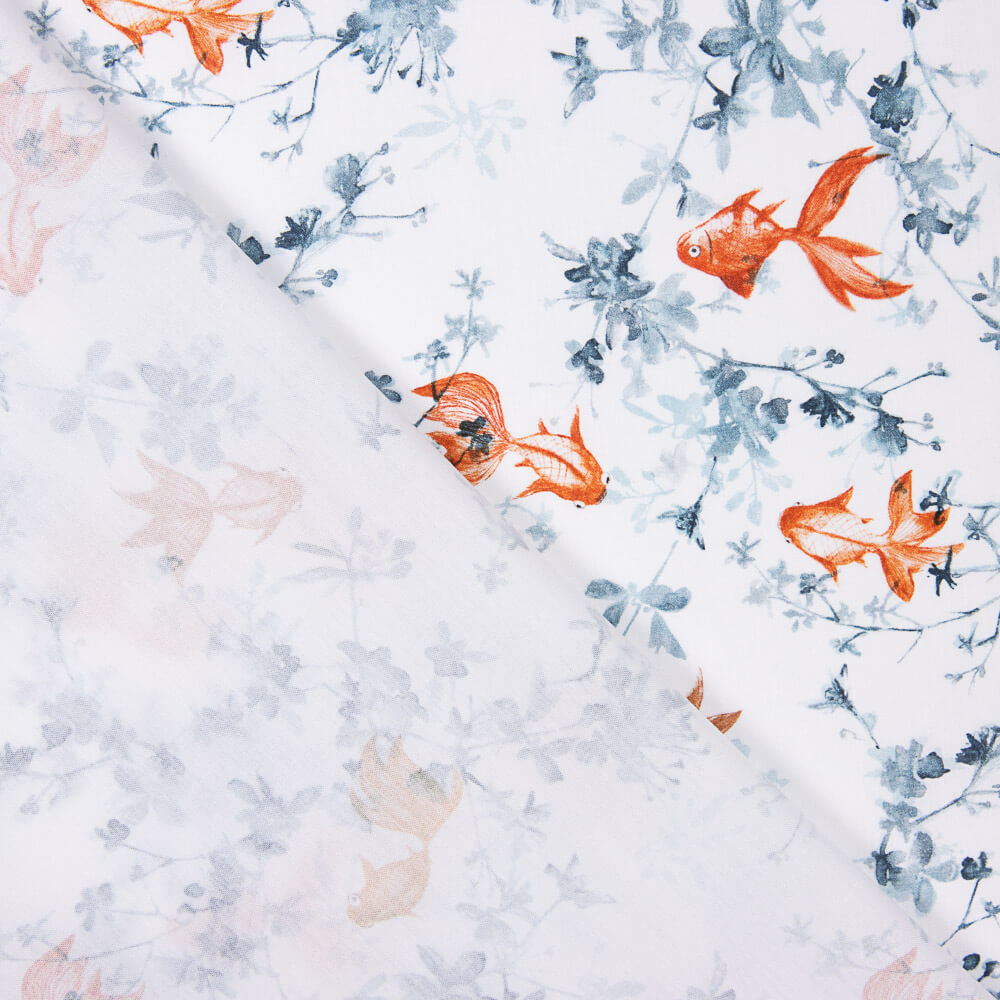 Popelín Algodón Pez Koi Blanco - Ribes y Casals