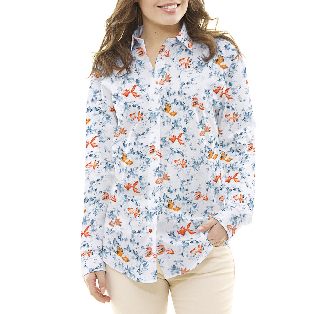 Popelín Algodón Pez Koi Blanco - Ribes y Casals