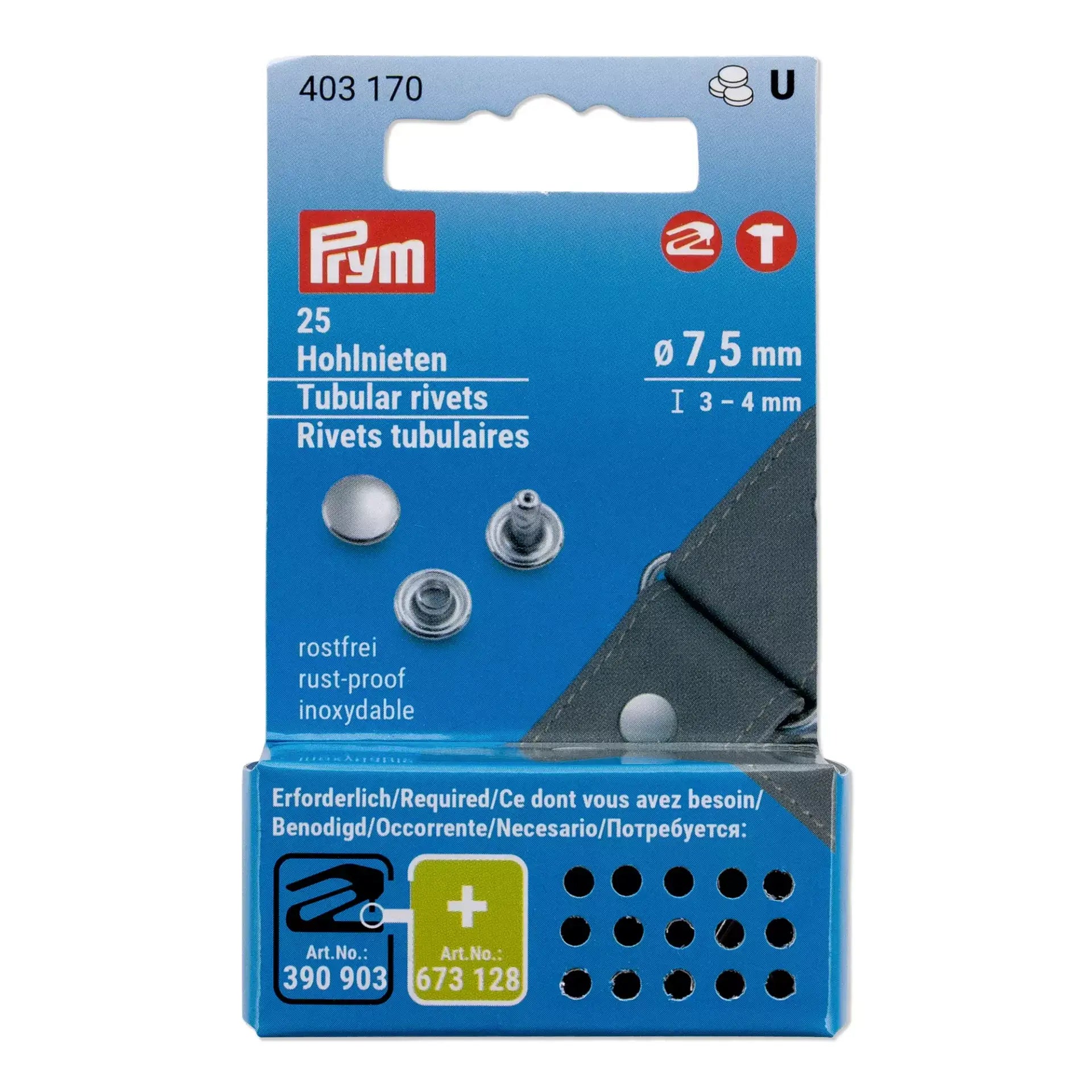 Remaches Tubulares Prym 403170 Plateados 3-4 mm – 25 Unidades - Ribes y Casals