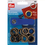 Ojetes Prym con Arandelas 14 mm Latón Viejo – 10 Unidades - Ribes y Casals