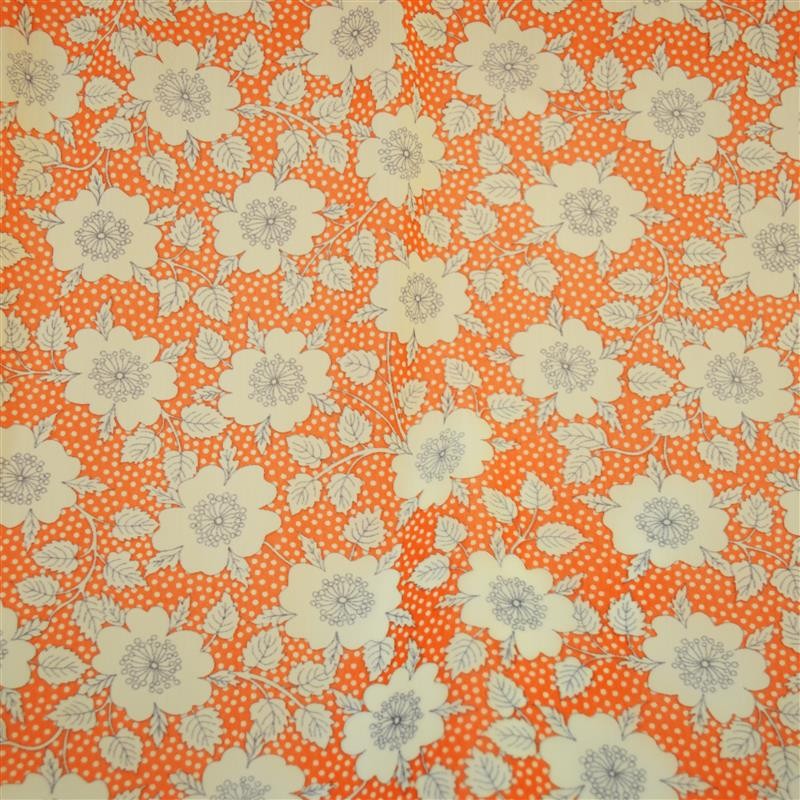 Punto Fino Lycra Flor Fondo Naranja - Ribes y Casals