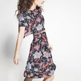 Punto Poliéster Flores Negro - Ribes y Casals