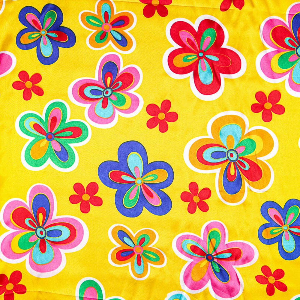 Retal Raso Carnaval Flor Hippie Amarillo 75x140 cm - Ribes y Casals