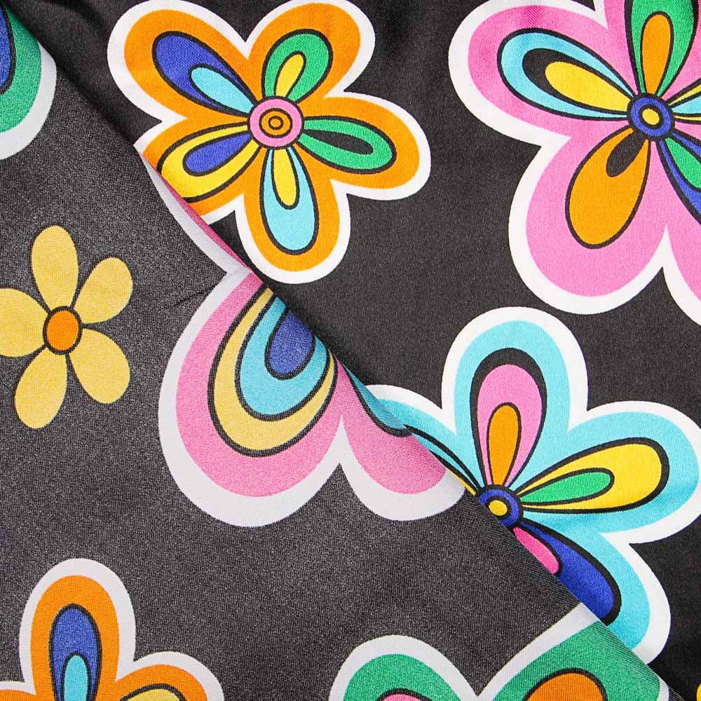 Raso Carnaval Flor Hippie Negro - Ribes y Casals