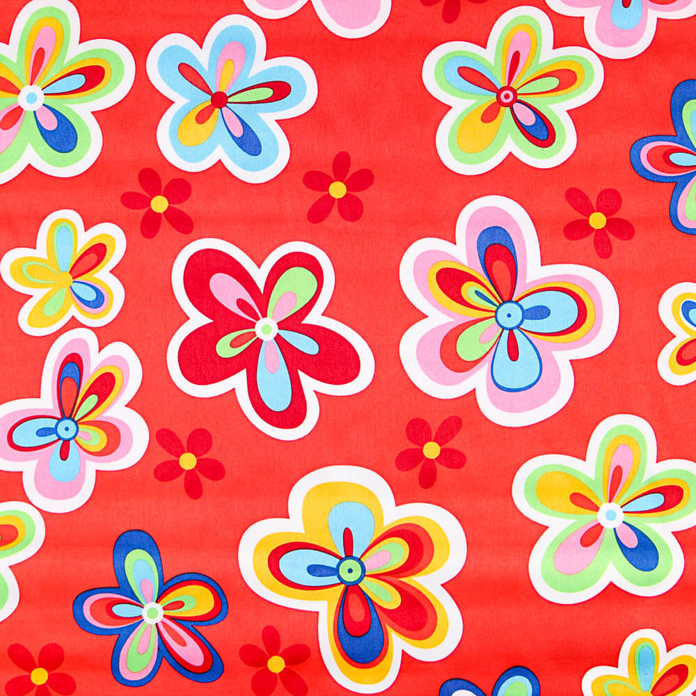 Raso Carnaval Flor Hippie Rojo - Ribes y Casals