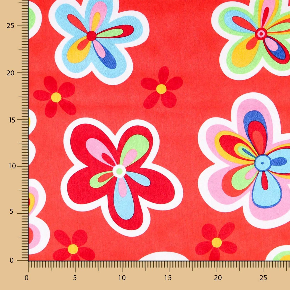 Raso Carnaval Flor Hippie Rojo - Ribes y Casals