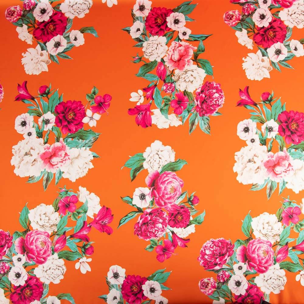 Satén Estampado Cretoné Naranja - Ribes y Casals