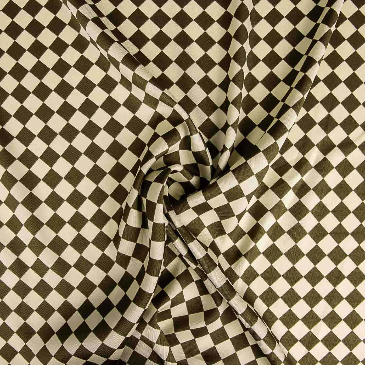 Satén Poliéster Rombos Kaki-Crudo - Ribes y Casals