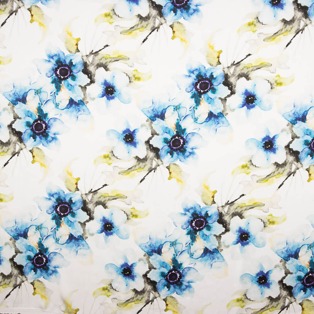 Satén Estampado Flor Azul Arte - Ribes y Casals