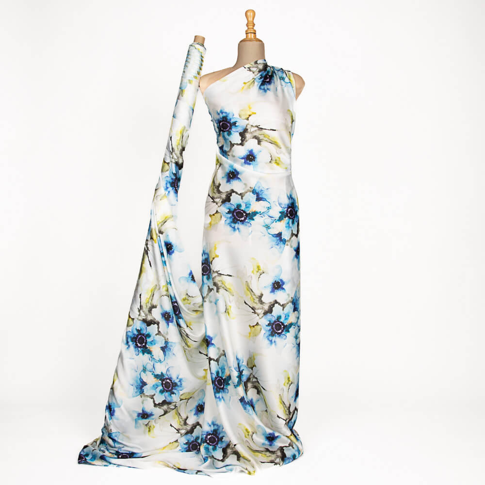 Satén Estampado Flor Azul Arte - Ribes y Casals