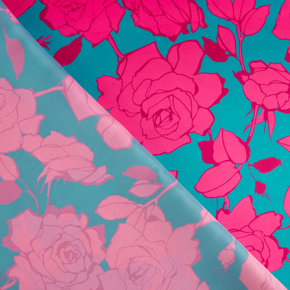 Satén Estampado Flor Caipi Fucsia - Ribes y Casals