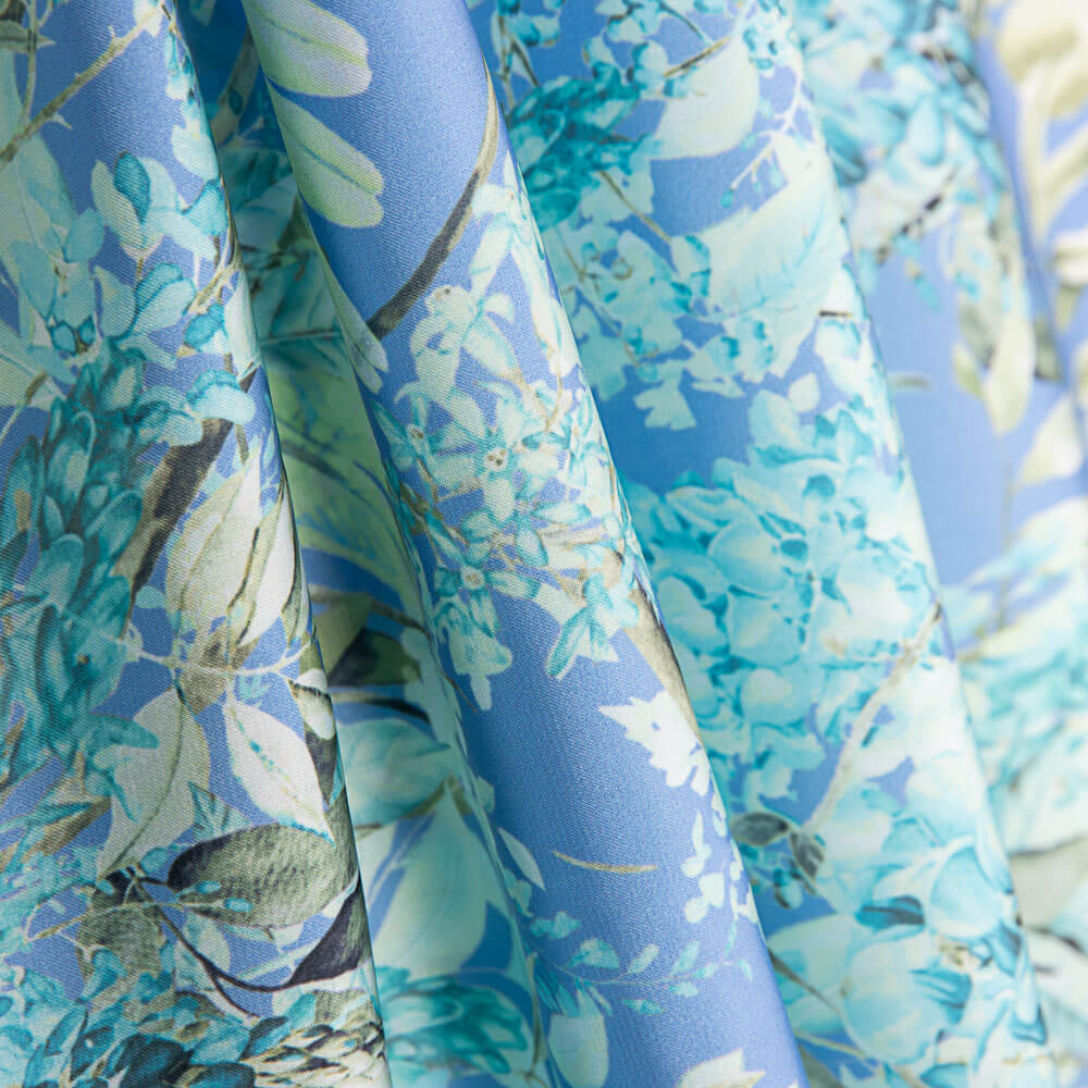 Satén Estampado Floral Azul Claro - Ribes y Casals