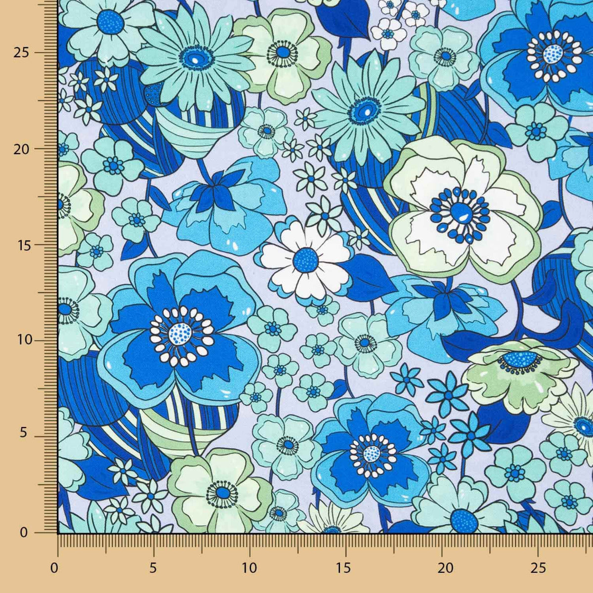 Satén Poliéster Floral Azul - Ribes y Casals