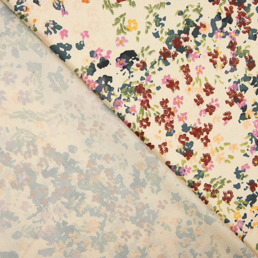 Satén Poliéster Floral Crema - Ribes y Casals