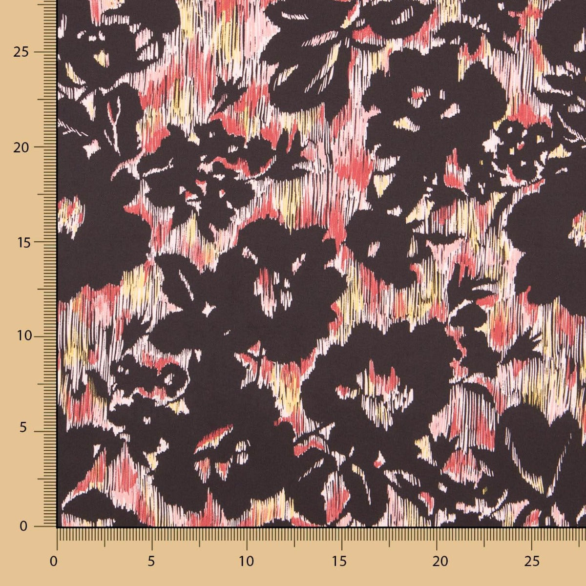 Satén Rayado Floral Negra - Ribes y Casals