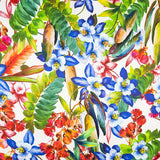 Satén Seda Natural Estampado Floral Azul - Ribes y Casals