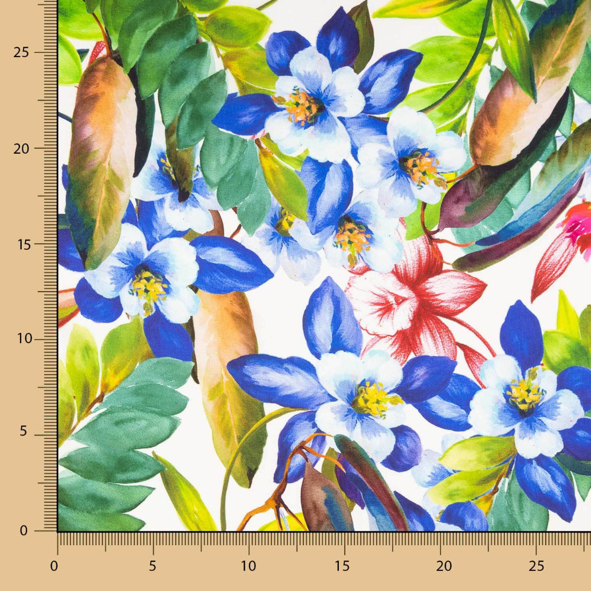 Satén Seda Natural Estampado Floral Azul - Ribes y Casals