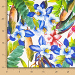 Satén Seda Natural Estampado Floral Azul - Ribes y Casals