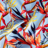 Satén Seda Natural Estampado Floral Azul Denim - Ribes y Casals