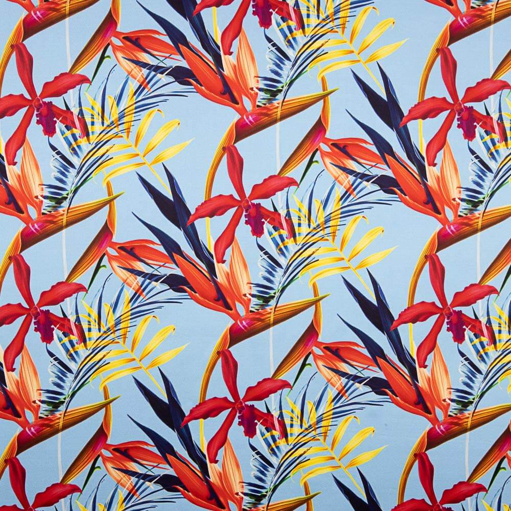 Satén Seda Natural Estampado Floral Azul Denim - Ribes y Casals