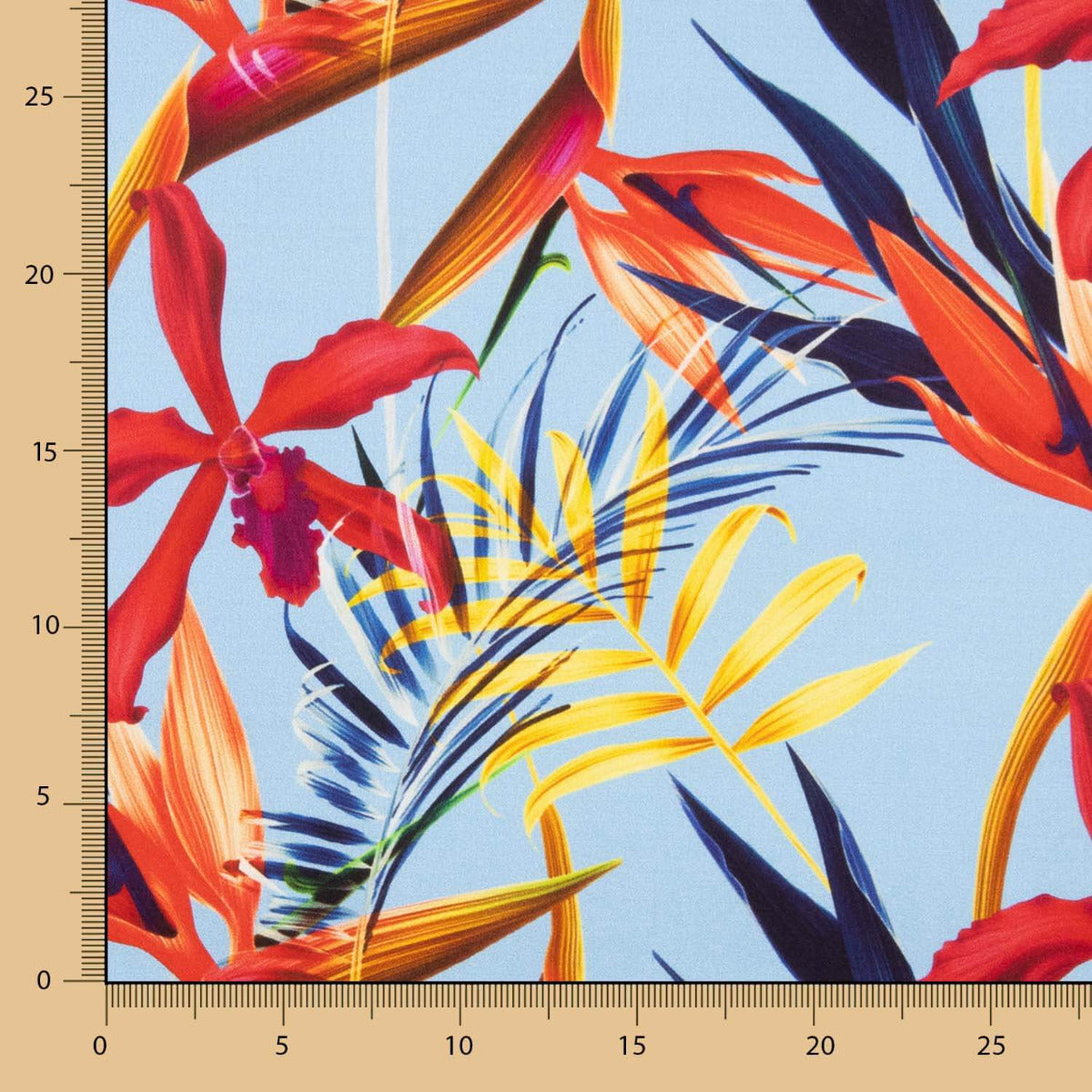 Satén Seda Natural Estampado Floral Azul Denim - Ribes y Casals