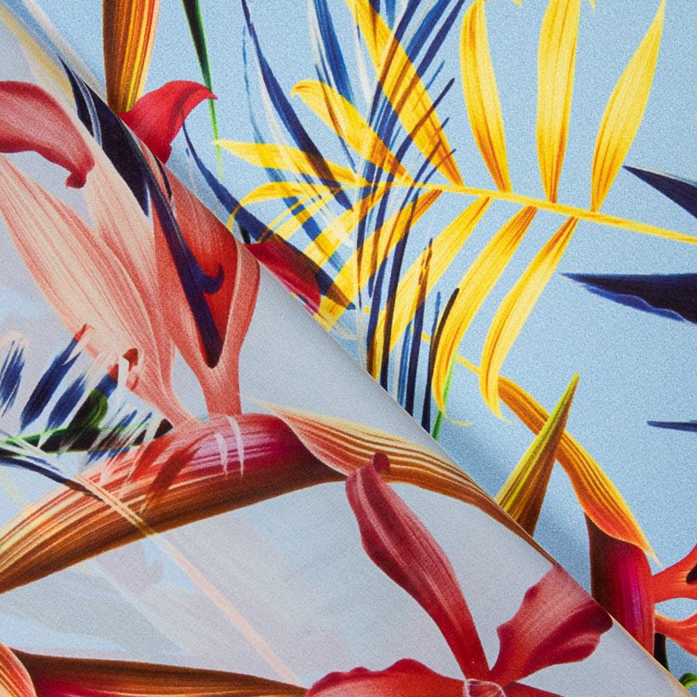 Satén Seda Natural Estampado Floral Azul Denim - Ribes y Casals