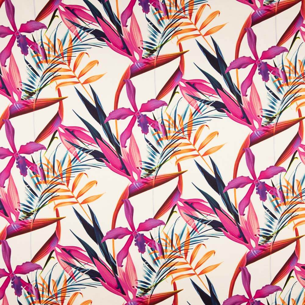 Satén Seda Natural Estampado Floral Fucsias - Ribes y Casals