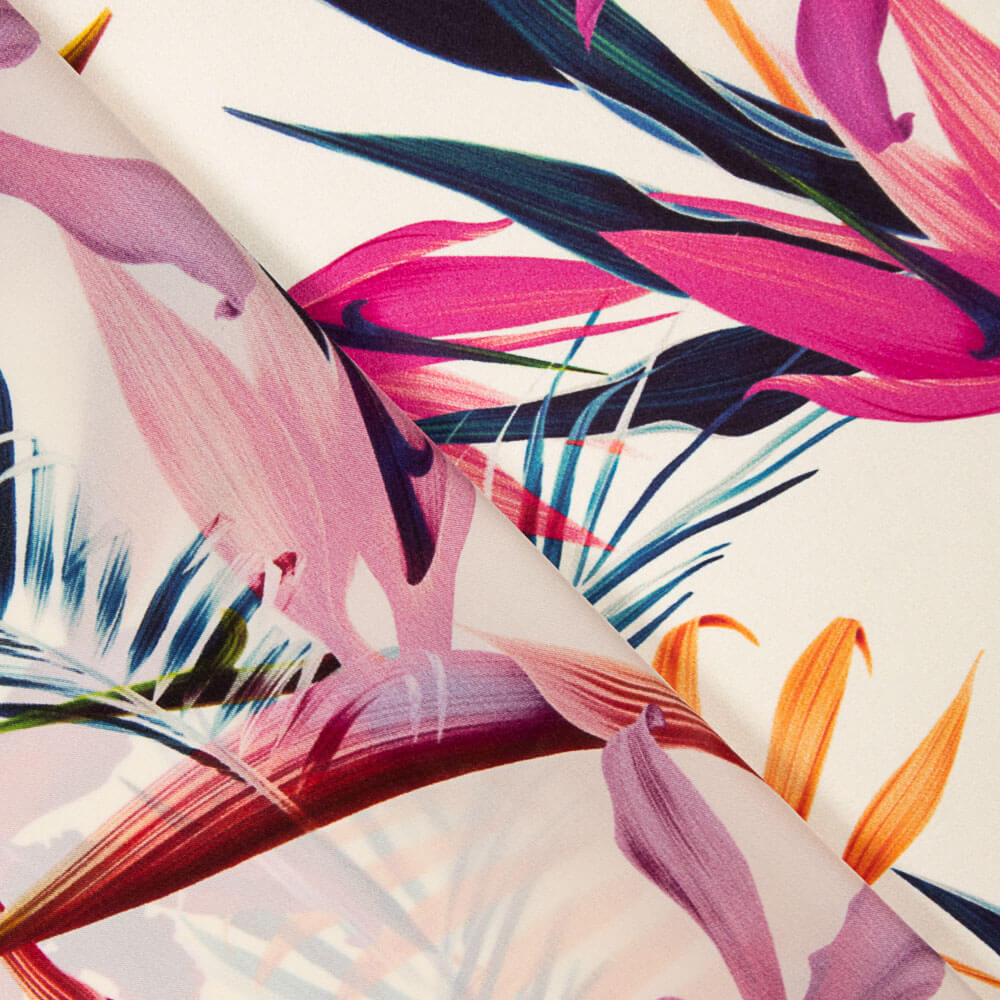 Satén Seda Natural Estampado Floral Fucsias - Ribes y Casals