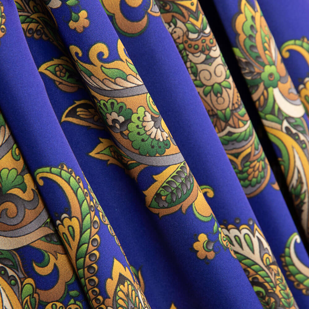 Satén Spandex Dibujo Brocado Azulón - Ribes y Casals