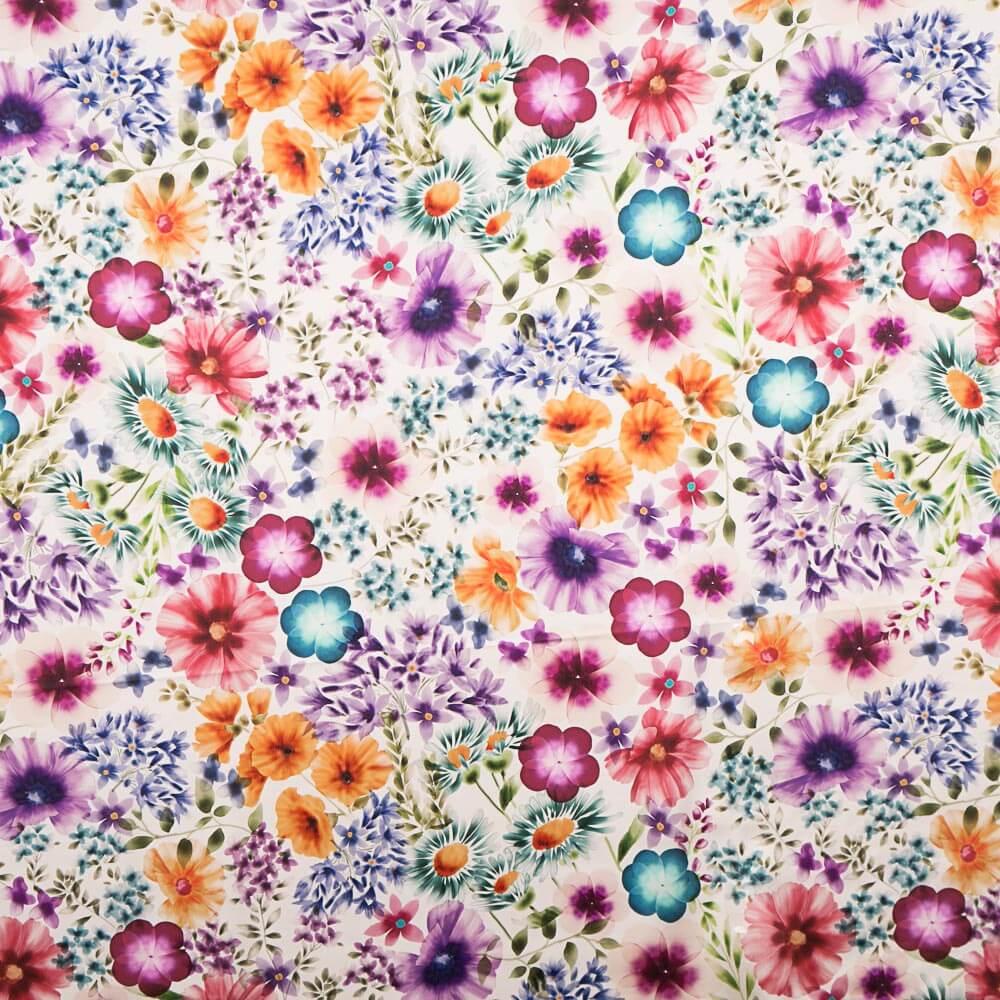 Satén Spandex Flor Cretonera Malva - Ribes y Casals