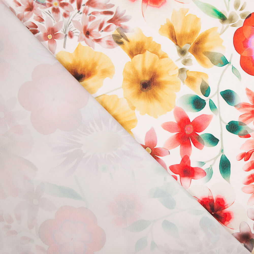 Satén Spandex Flor Cretonera Rojo - Ribes y Casals