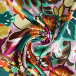 Satén Spandex Flor Pintura Malva - Ribes y Casals