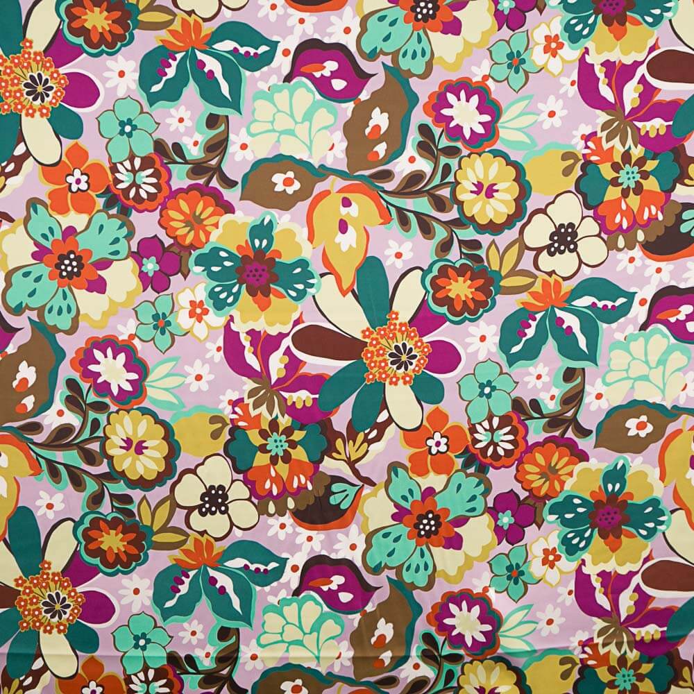 Satén Spandex Flor Pintura Malva - Ribes y Casals